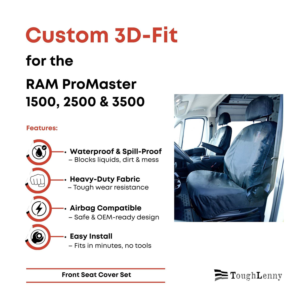 Ensemble de housses de siège avant sur mesure pour Dodge Ram ProMaster 1500 2500 3500 - à partir de 2014 (443)