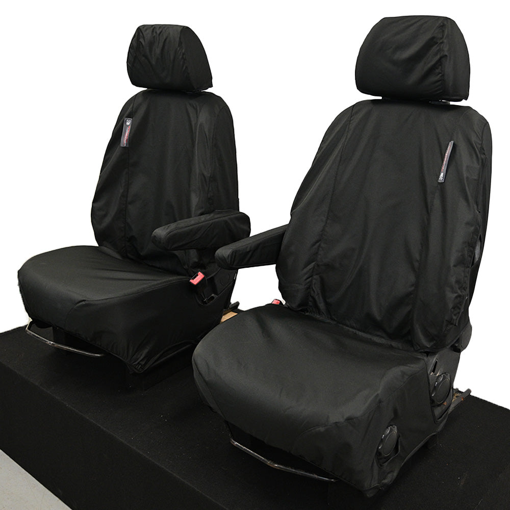 thumbnail image 2 of Custom Fit Mercedes Sprinter Front Seat Covers - Black Leatherette With Armrest (2018+) 2 of 3