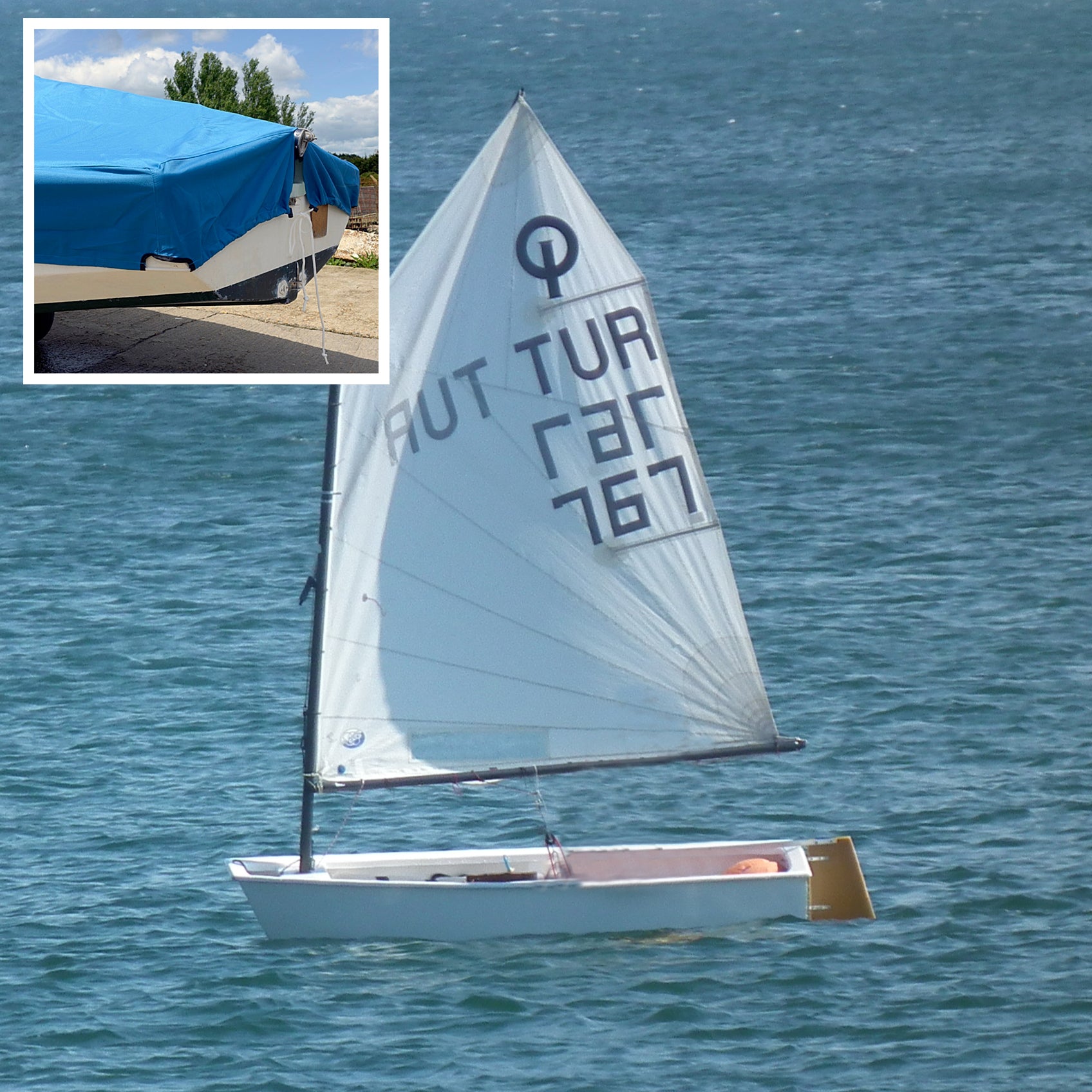 Funda para cubierta de velero Optimist Dinghy - Funda para barco a medida, impermeable y transpirable - Azul (419B)