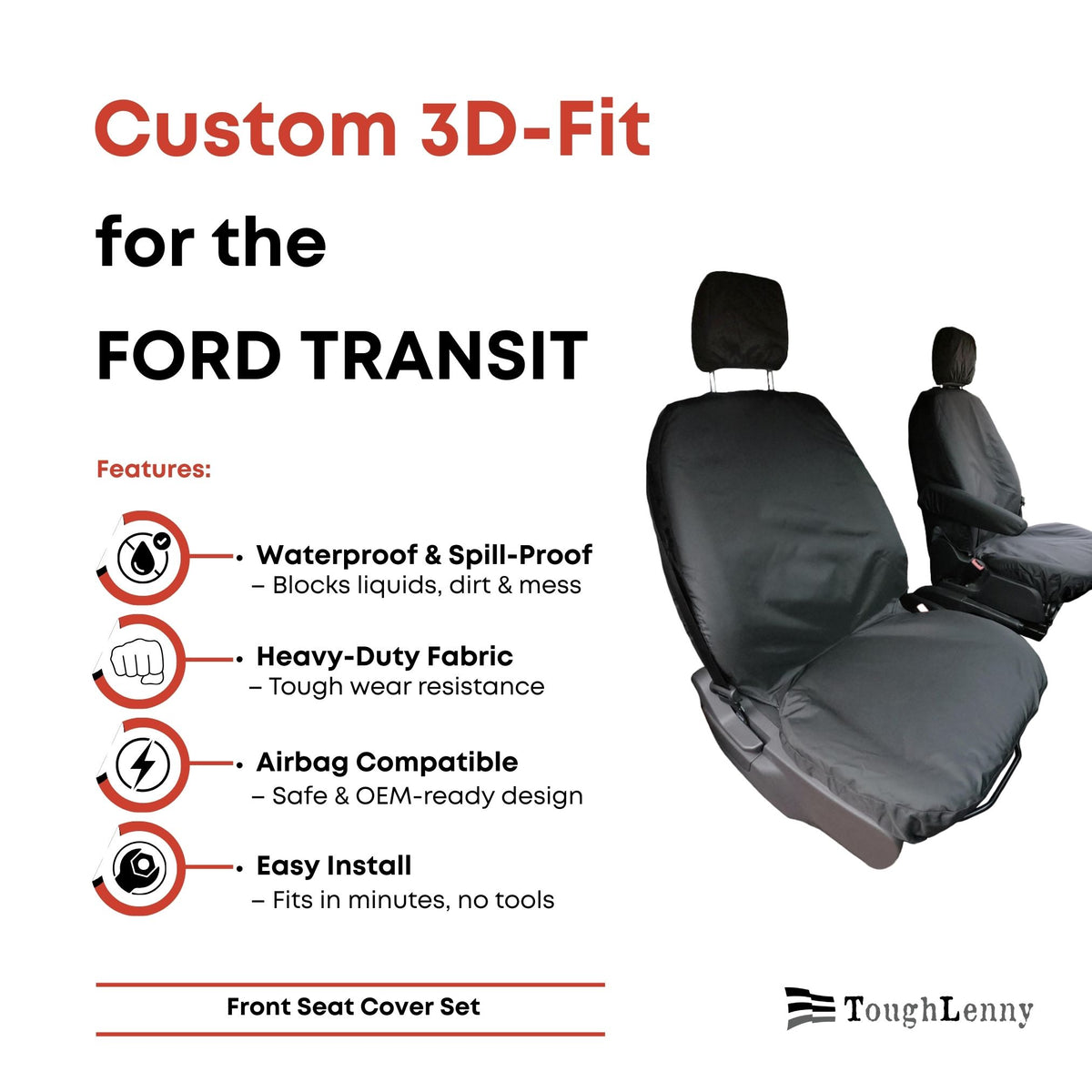 Housses de siège avant sur mesure pour fourgonnette Ford Transit 150 250 350 350HD (options variées)
