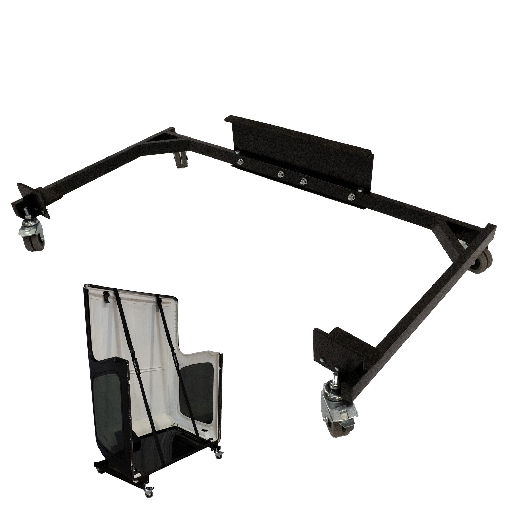 Jeep Wrangler TJ 2-door Heavy-duty Hardtop Stand Trolley Cart Rack (Black) with Rear Window Securing Straps (1502)