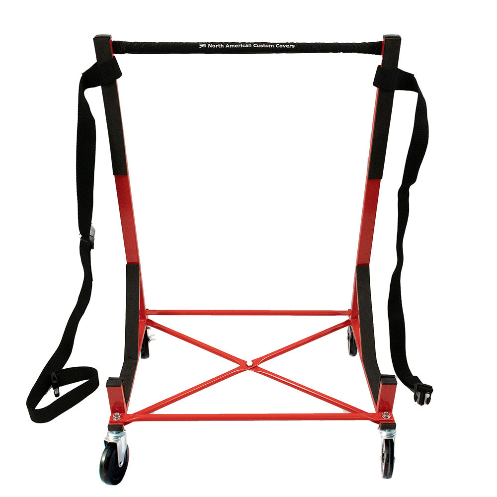 Alfa Romeo Spider Support de chariot robuste avec support rigide (noir) avec roulettes de 12,7 cm, harnais de sécurité et housse anti-poussière rigide 1966 à 1994 (050Bc)