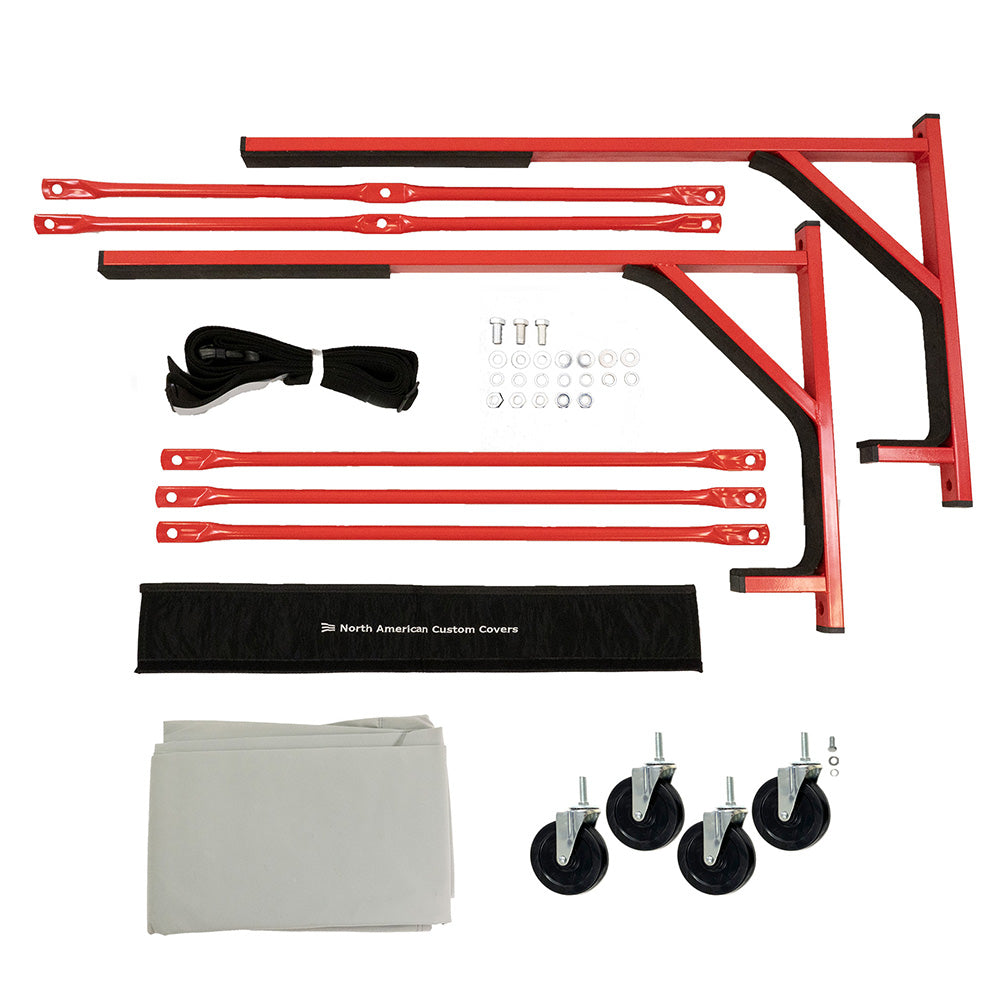 Ford Thunderbird Support de chariot robuste avec support rigide (noir) avec roulettes de 12,7 cm, harnais de sécurité et housse anti-poussière rigide (050Bc)
