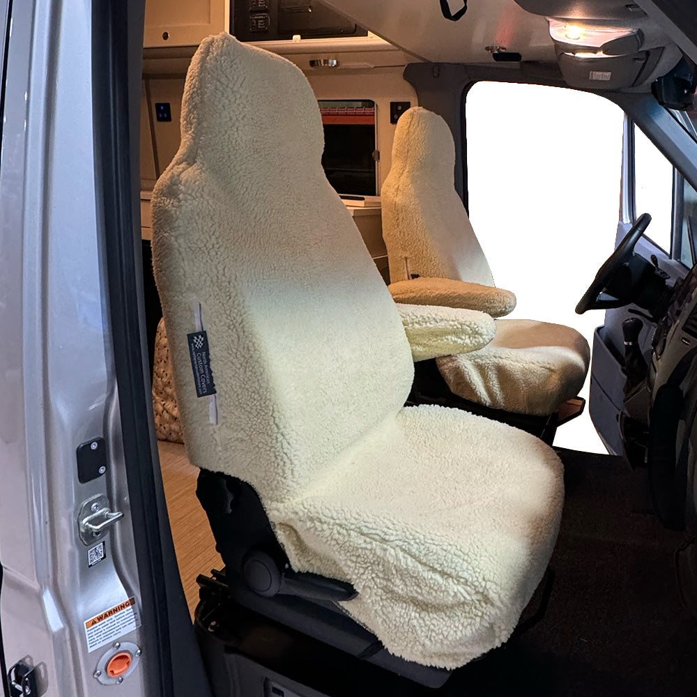 Ensemble de housses de siège avant en fausse peau de mouton pour Ford Transit 150 250 350 350HD – Crème (821C)