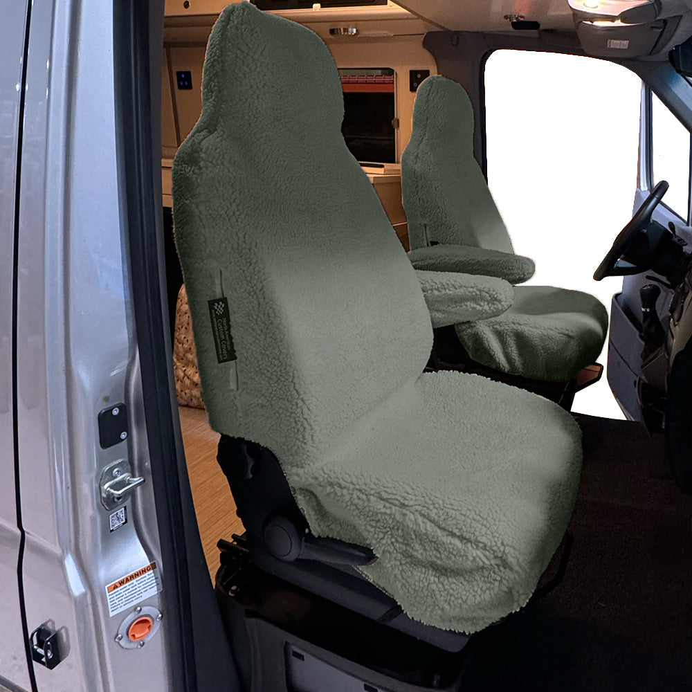 Faux Sheepskin Front Seat Cover Set for the Ford Transit 150 250 350 350HD - Light Grey (821LG)
