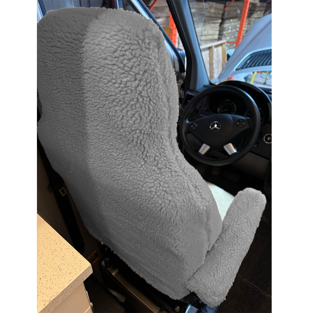 Faux Sheepskin Front Seat Cover Set for the Ford Transit 150 250 350 350HD - Light Grey (821LG)