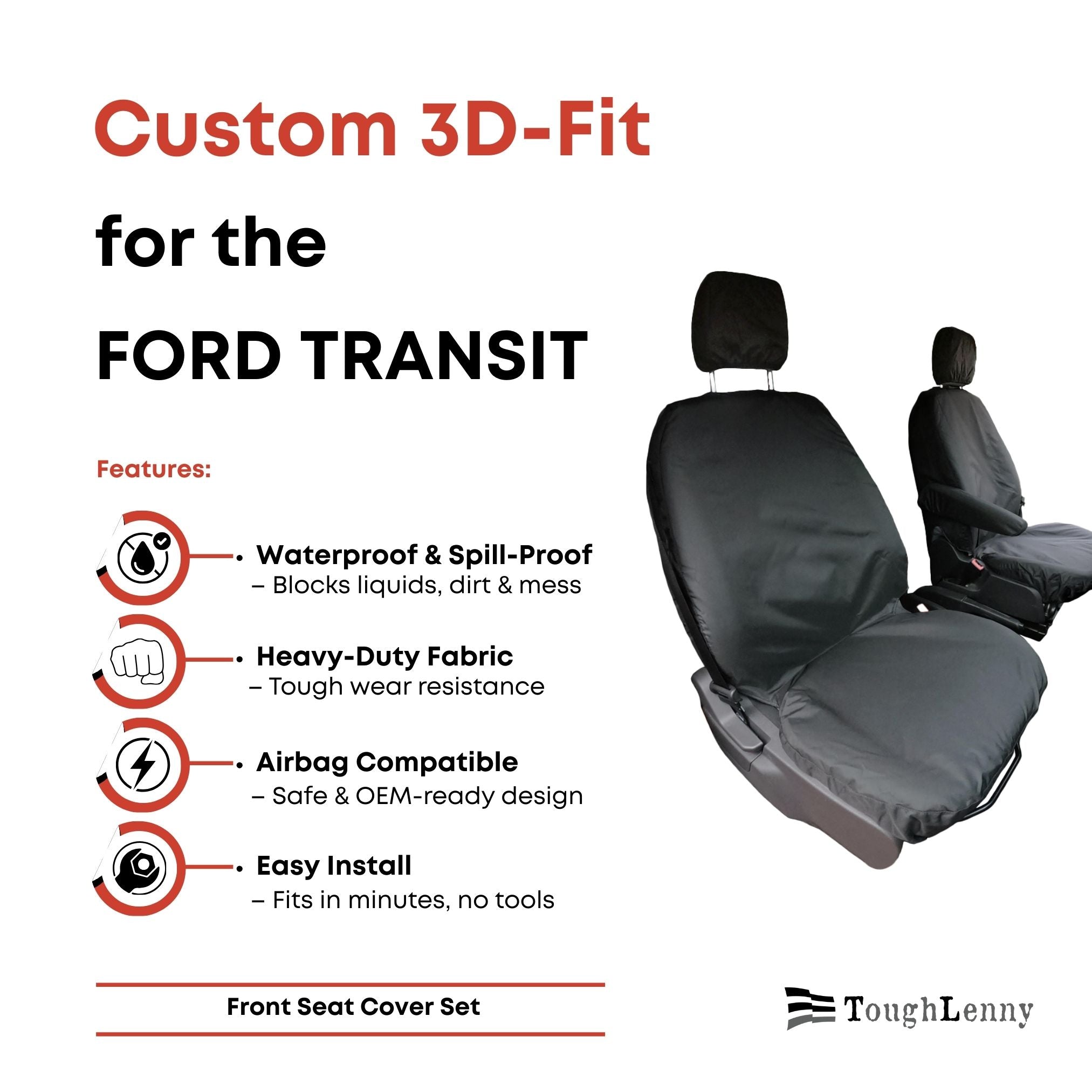 Housses de siège avant sur mesure pour fourgonnette Ford Transit 150 250 350 350HD (options variées)