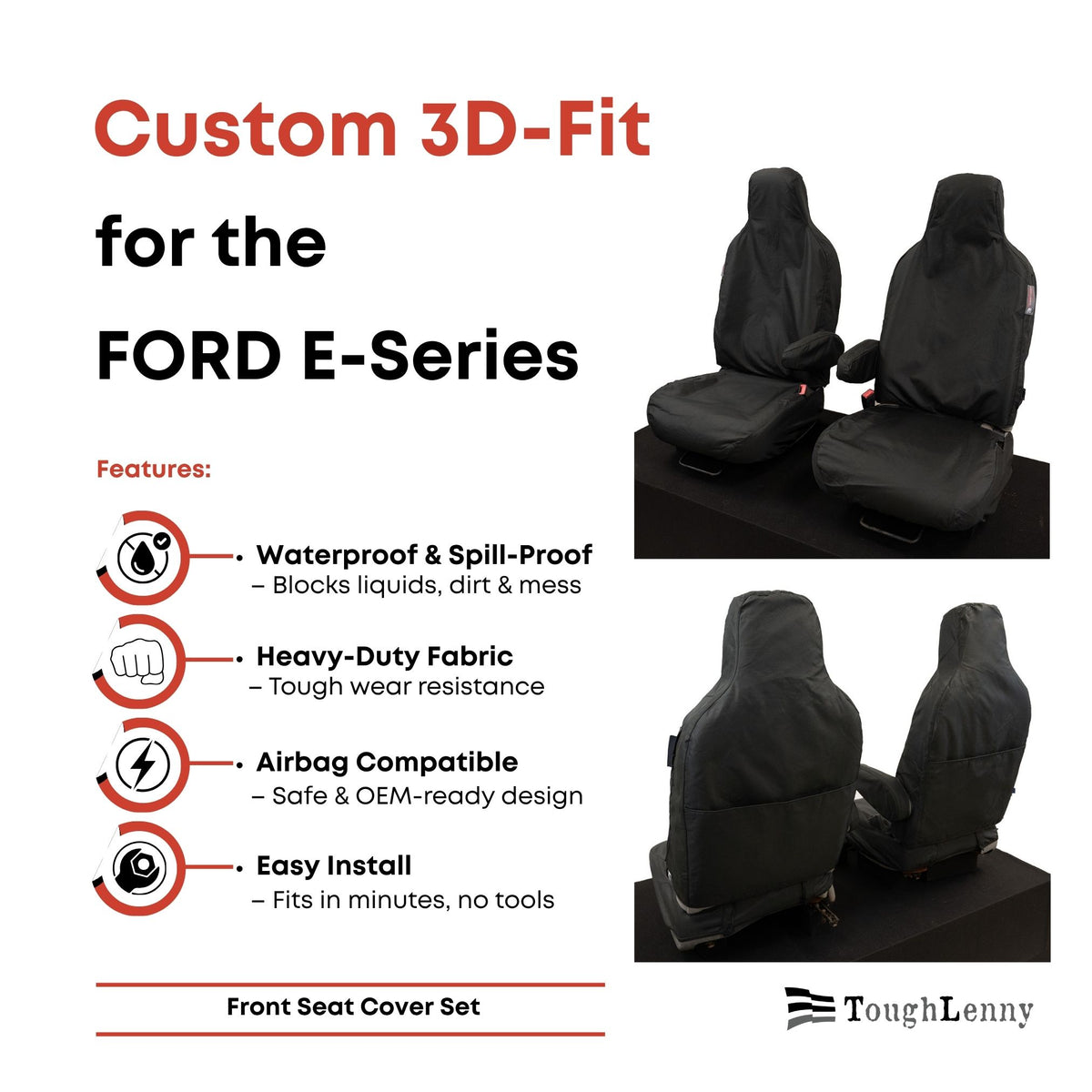 Housses de siège avant sur mesure pour Ford Série E E-150 E-250 E-350 E-450 (diverses options)