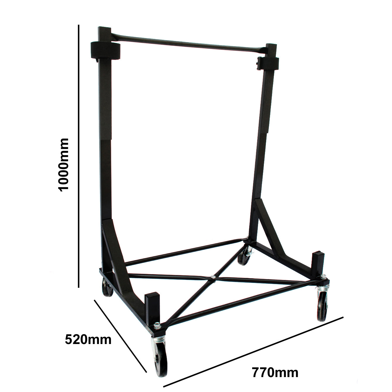 Alfa Romeo Spider Support de chariot robuste avec support rigide (noir) avec roulettes de 12,7 cm, harnais de sécurité et housse anti-poussière rigide 1966 à 1994 (050Bc)