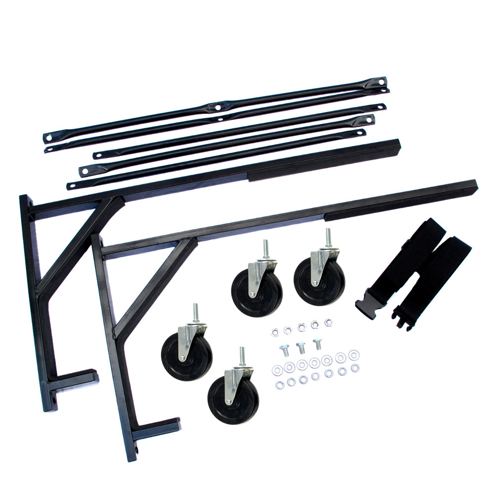 Alfa Romeo Spider Support de chariot robuste avec support rigide (noir) avec roulettes de 12,7 cm, harnais de sécurité et housse anti-poussière rigide 1966 à 1994 (050Bc)