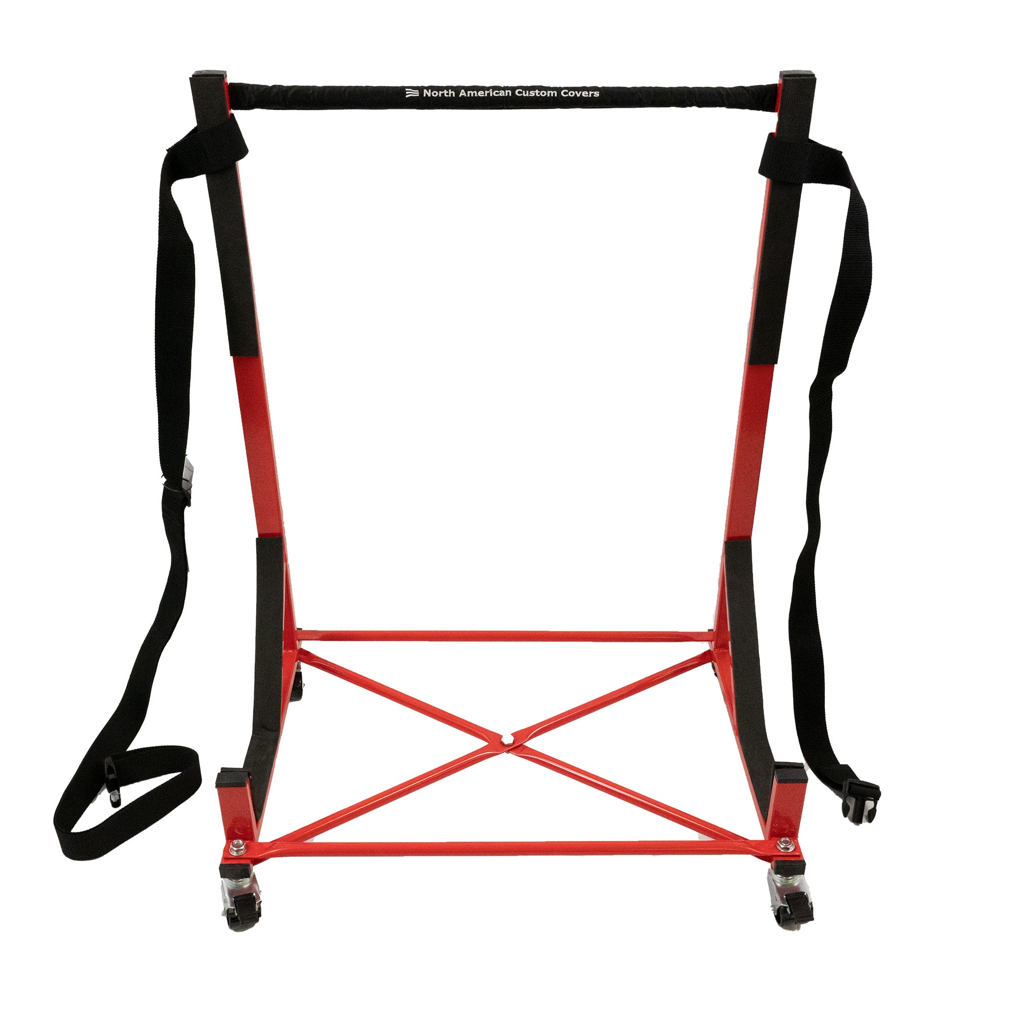 Support de chariot à support rigide robuste (rouge) avec harnais de sécurité, couvercle de barre supérieure et couvercle anti-poussière rigide de taille normale (050R)