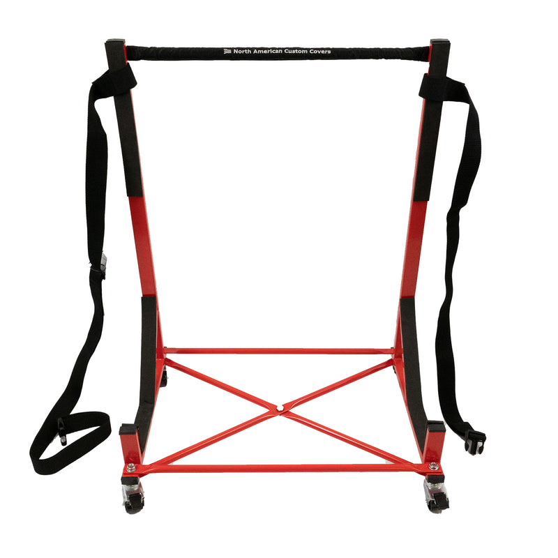 Fiat 124 Sport Spider Heavy-duty Hardtop Stand Trolley Cart Rack (Red) with Securing Harness and Hard Top Dust Cover (050R)