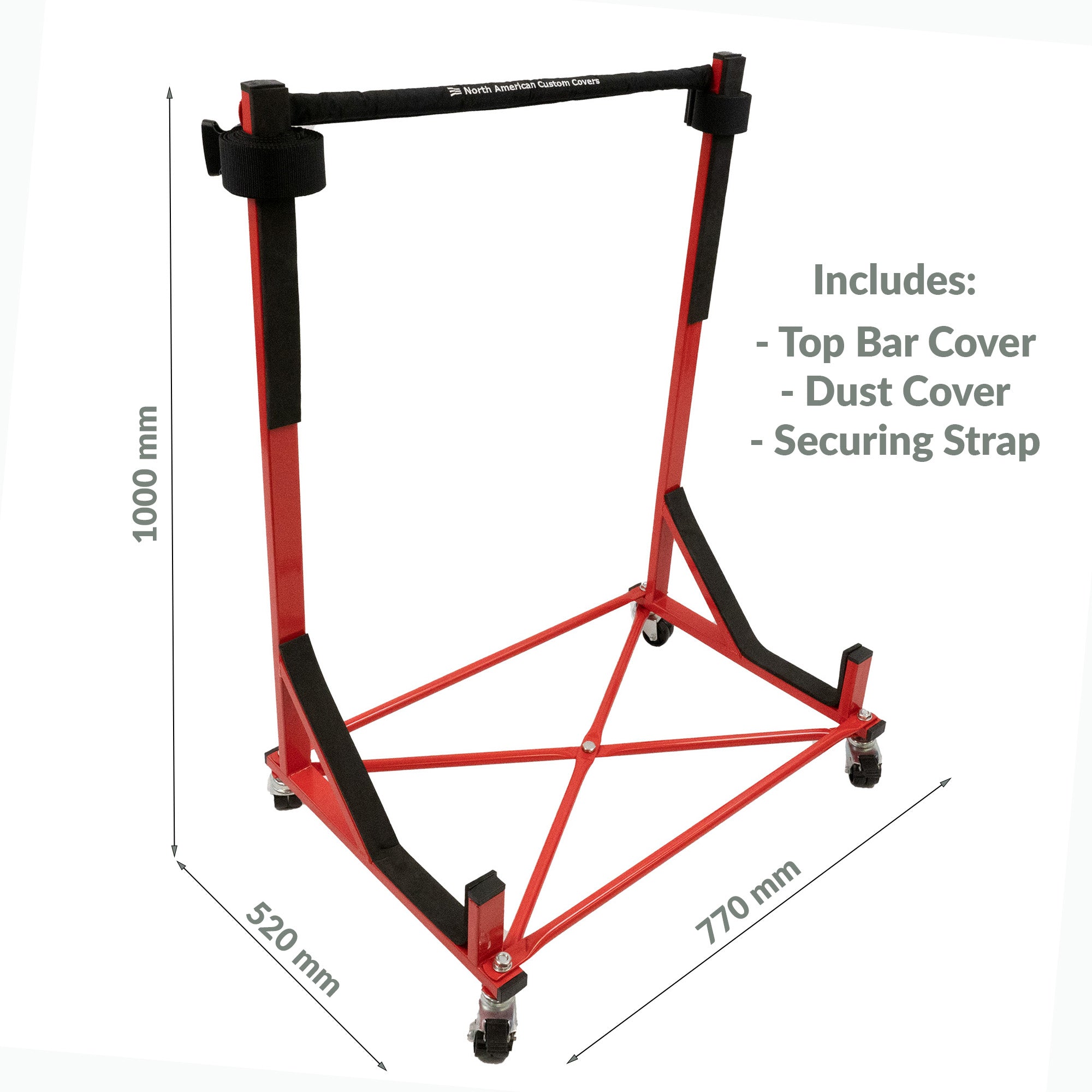 Datsun Sports 1600 & 2000 Heavy-duty Hardtop Stand Trolley Cart Rack (Red) with Securing Harness and Hard Top Dust Cover (050R)