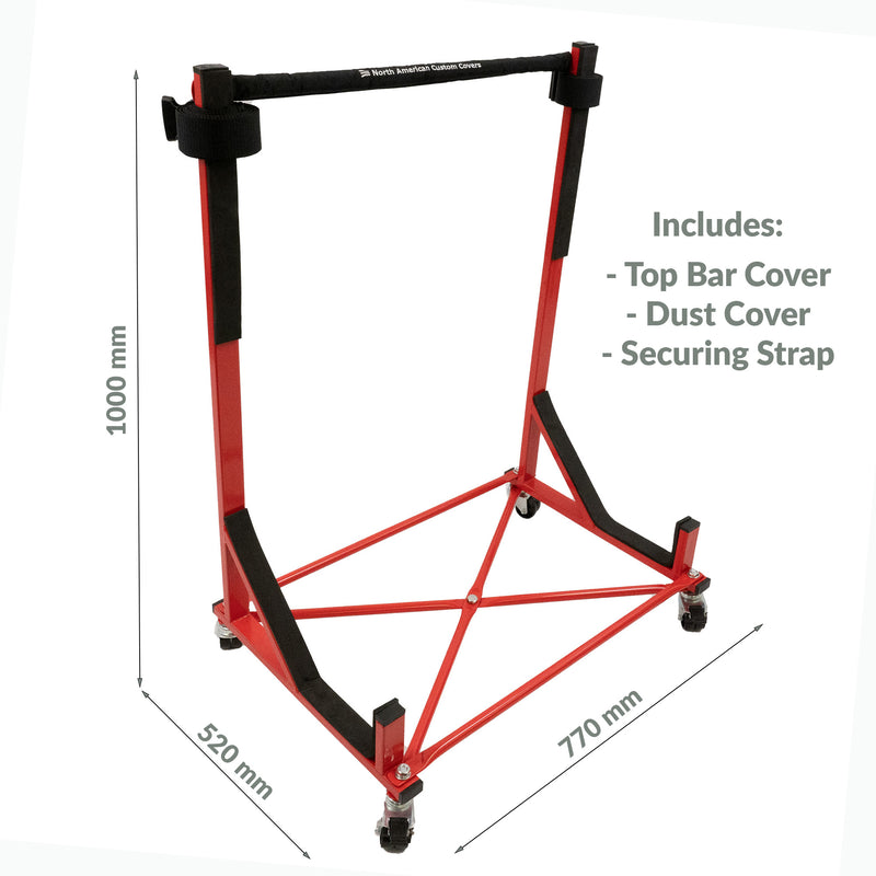 Mercedes R107 SL Heavy-duty Hardtop Stand Trolley Cart Rack (Red) with Securing Harness and Hard Top Dust Cover (050R)