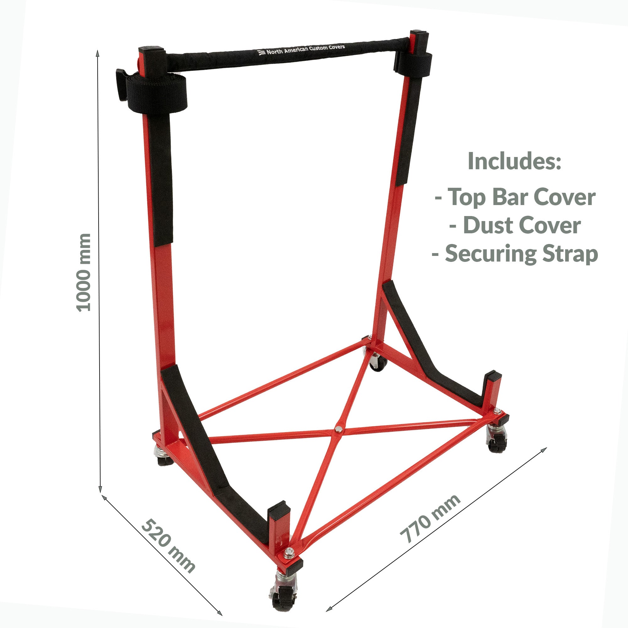 BMW Z4 Heavy-duty Hardtop Stand Trolley Cart Rack (Red) with Securing Harness and Hard Top Dust Cover (050R)