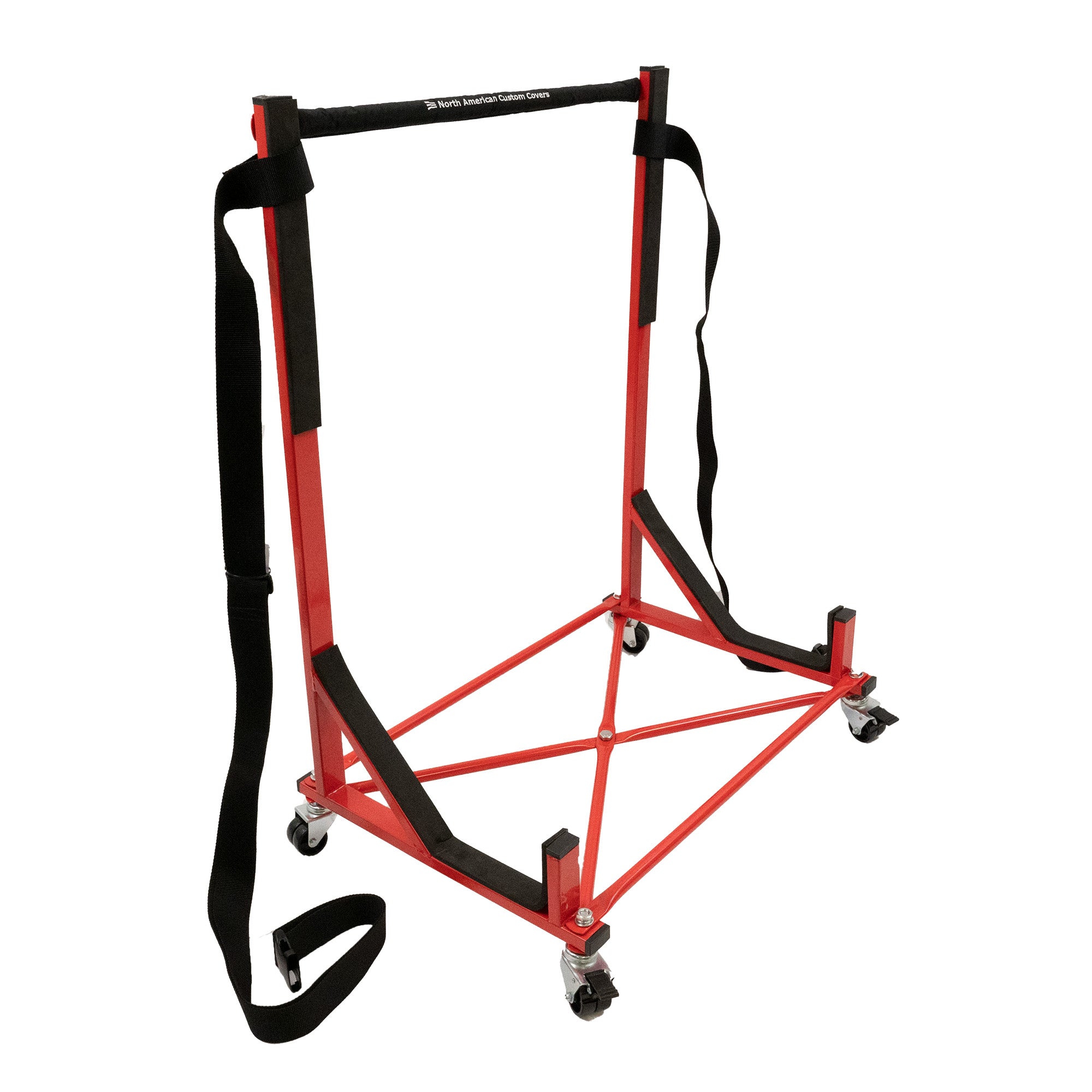 Support de chariot à support rigide robuste (rouge) avec harnais de sécurité, couvercle de barre supérieure et couvercle anti-poussière rigide de taille normale (050R)